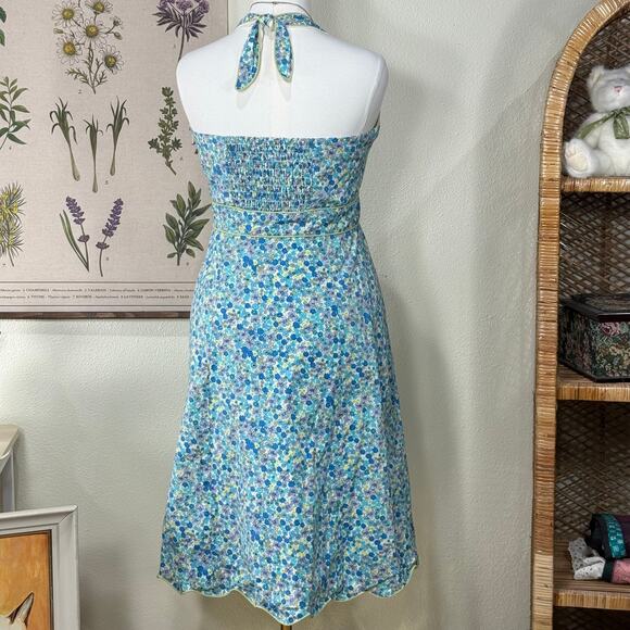 Vintage 90s Y2k Blue Floral Babydoll Halter Dress Retro Mod Whimsy Twee L - Picture 3 of 6